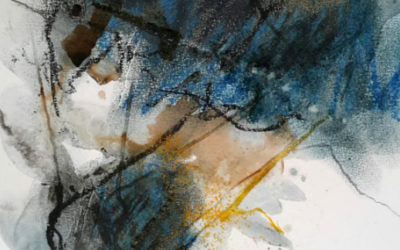 Jacques Poullaouec “Bleu et Jaune” (technique mixte – aquarelle pastel mine de plomb)