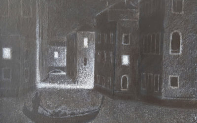 Bernard Bouin “Etude 2 pour Venise” (Crayon pastel blanc sur fond acrylique noir sur toile 24×30)