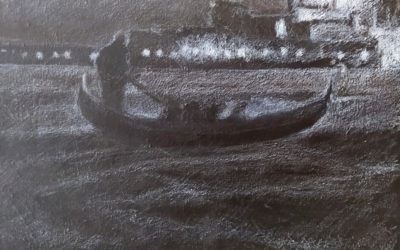 Bernard Bouin “Etude 1 pour Venise” (Crayon pastel blanc sur fond acrylique noir sur toile 24×30)
