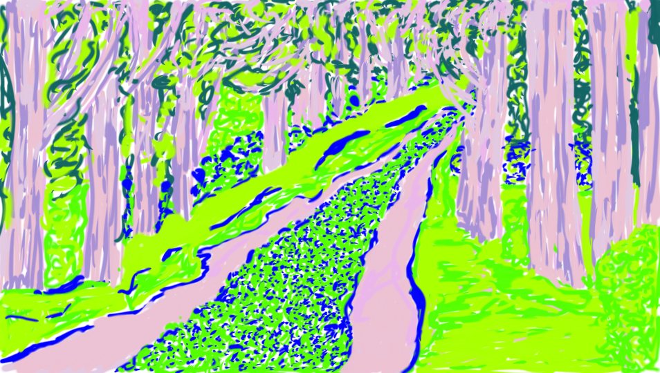 Nathalie Guevel “Ombres bleues en forêt II” (peinture numérique) Tirage sur papier 1/30, Hahnemühle Fine Art Baryta Satin300g,   30×20 cm, 2021 vendu avec certificat d’authenticité/tirage limité